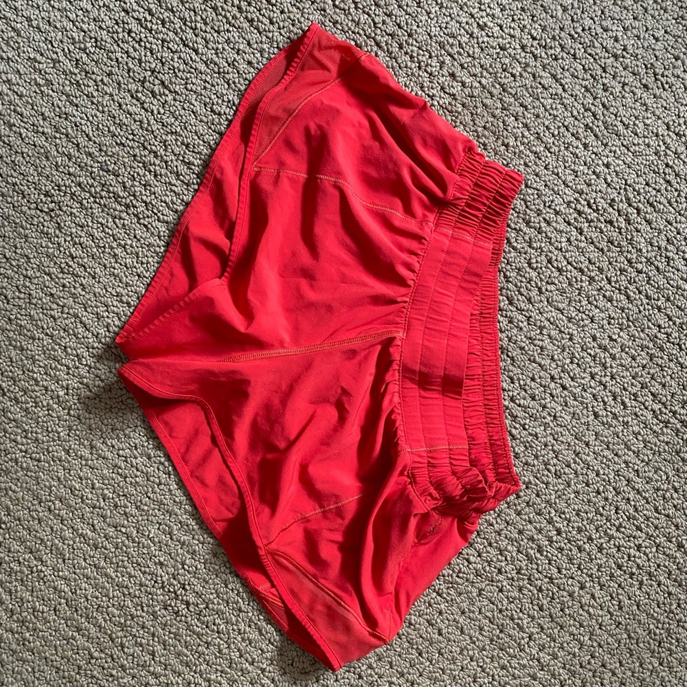 Carnation red hotty hot low rise lined shorts 2.5”